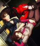 3girls ada_wong black_hair breasts brown_hair capcom claire_redfield cleavage esther jill_valentine lying multiple_girls necklace resident_evil smile 