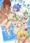  ahoge animal_ears antennae bare_legs bare_shoulders barefoot bikini blonde_hair blue_eyes blue_hair blush bow breasts cirno commentary_request daiyousei double_v feet food green_eyes green_hair hair_bow hair_ribbon highres liking multiple_girls mystia_lorelei open_mouth pink_hair popsicle purple_eyes red_eyes ribbon rumia short_hair short_shorts shorts small_breasts smile swimsuit team_9 touhou v wings wriggle_nightbug yellow_eyes 