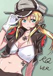  adapted_costume blonde_hair breasts chan_(akuty_ikkot) cross gloves hair_ornament hat highres jewelry kantai_collection long_hair medium_breasts necklace peaked_cap prinz_eugen_(kantai_collection) sketch smile solo twintails 