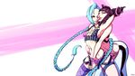  2girls ;p aqua_hair bangs between_breasts black_hair blue_hair boots braid breast_grab bullet combat_boots crossover fishnet_legwear fishnets full_body grabbing grabbing_from_behind gradient gradient_background han_juri hand_in_pants hand_under_clothes highres jewelry jinx_(league_of_legends) league_of_legends lips long_hair looking_at_viewer multiple_girls necklace one_eye_closed purple_eyes purple_legwear short_shorts short_twintails shorts single_thighhigh standing street_fighter street_fighter_iv striped_background super_street_fighter_iv sven_(svenners) thighhighs toeless_socks tongue tongue_out twintails very_long_hair yuri 