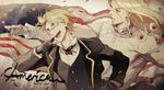  america_(hetalia) american_flag ankai_(rappelzankai) axis_powers_hetalia blonde_hair blue_eyes funny_valentine glasses gloves jojo_no_kimyou_na_bouken male_focus multiple_boys purple_eyes steel_ball_run 