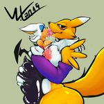  2015 anthro areola bat big_breasts breasts butt butt_grab crossover digimon dildo double_dildo erect_nipples female female/female hand_on_butt huge_breasts kissing mammal nipples renamon rouge_the_bat sex_toy sonic_(series) tongue wings wolflance 