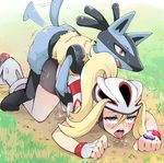  ahegao artist_request bestiality bike_shorts blonde_hair blue_eyes blush clothed_sex doggystyle drooling fang fingerless_gloves fucked_silly gloves gym_leader helmet high_ponytail kamaboko_(ossann0125) koruni_(pokemon) long_hair lucario monster open_mouth pokemon pokemon_(anime) pokemon_xy ponytail red_eyes rolling_eyes saliva sex tears tongue tongue_out 