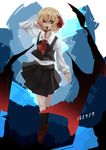  blonde_hair blood blood_on_fingers bloody_clothes dated hair_ribbon highres open_mouth red_eyes ribbon rumia shiroi_suzume shirt short_hair skirt touhou vest 