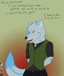  2015 anthro canine clothed clothing cute english_text howlfei howlfeiwolf looking_at_viewer male mammal open_mouth q&amp;a solo suit text tongue vest wolf 