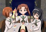  ame. eating food girls_und_panzer kadotani_anzu multiple_girls nishizumi_miho ooarai_school_uniform reizei_mako school_uniform serafuku twintails 