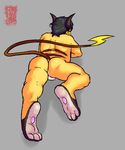  2014 anthro anthrofied backsack balls barefoot butt digital_media_(artwork) fan_character long_tail lying male maverick_ryders_levin nintendo nokemy on_front pok&eacute;mon raichu rear_view signature solo video_games 