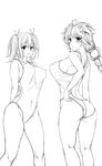  armpits ass bare_shoulders blush breasts covered_navel greyscale kantai_collection large_breasts looking_at_viewer mokumokuren_(atariya_kyoushitsu) monochrome multiple_girls one-piece_swimsuit sideboob sketch smile souryuu_(kantai_collection) swimsuit unryuu_(kantai_collection) 