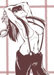 armpits breasts cuffs handcuffs kanuka_clancy kidou_keisatsu_patlabor long_hair monochrome naked_suspenders navel simple_background solo suspenders 