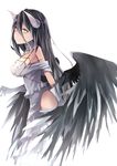  albedo black_hair gloves hip_vent horns keid long_hair monster_girl overlord_(maruyama) solo white_gloves wings yellow_eyes 