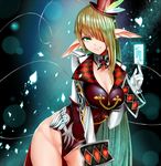  bad_id bad_pixiv_id blonde_hair breasts card center_opening chain_chronicle character_request cleavage elf green_eyes hair_over_one_eye hat heart highres jack_(playing_card) komodia large_breasts long_hair long_pointy_ears looking_at_viewer playing_card pointy_ears shijiu_(adamhutt) smile solo string thighs very_long_hair 