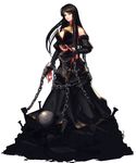  black_eyes black_hair breasts chain cleavage dress dungeon_and_fighter iron_ball large_breasts long_hair solo 