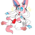  &lt;3 &lt;3_eyes 3_toes balls blush bow canine drooling ears_up eeveelution feral fluffy fluffy_tail furrc0zy lying male mammal markings nintendo on_back open_mouth pawpads penis pink_paws pink_tail pok&eacute;mon pok&eacute;mon_(species) red_penis ribbons saliva socks_(marking) solo sweat sylveon toes tongue video_games 
