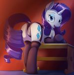  2015 blue_eyes butt clothing cutie_mark dock elbow_gloves equine eyeshadow female feral friendship_is_magic gloves hair half-closed_eyes horn inside legwear lingerie long_hair looking_at_viewer makeup mammal my_little_pony open_mouth otakuap panties pink_hair pussy rarity_(mlp) solo stockings underwear unicorn 