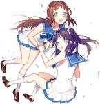  bad_id bad_pixiv_id black_hair blue_eyes brown_hair dress ekki highres hiradaira_chisaki long_hair mukaido_manaka multiple_girls nagi_no_asukara sailor_dress school_uniform serafuku side_ponytail 