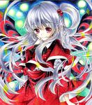  bad_id bad_pixiv_id capelet danmaku demon_wings dress hair_bobbles hair_ornament long_hair marker_(medium) mizame multiple_wings pointy_ears red_capelet red_dress red_eyes shikishi shinki side_ponytail silver_hair smile solo touhou touhou_(pc-98) traditional_media wings 