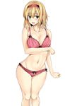  alice_margatroid blonde_hair blush bra breasts cleavage collarbone green_eyes groin hairband large_breasts looking_at_viewer mokumokuren_(atariya_kyoushitsu) navel open_mouth panties pink_bra pink_panties short_hair solo touhou underwear underwear_only white_background 