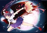  bird black_hair crow fan hat hauchiwa looking_at_viewer moon red_eyes shameimaru_aya short_hair solo tokin_hat touhou xiao4yanglu 