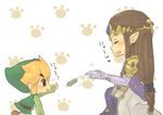  1girl black_eyes blonde_hair brown_hair child earrings elbow_gloves gloves hat jewelry link pointy_ears princess_zelda smile the_legend_of_zelda the_legend_of_zelda:_the_wind_waker the_legend_of_zelda:_twilight_princess tiara toon_link tsutsuji 