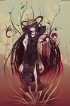  beatmania black_hair facepaint fan hair_ornament highres himiko_(beatmania) long_hair mafu red_eyes solo very_long_hair 