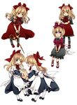  blonde_hair blue_eyes boots bow doll dress geike green_eyes hair_bow hands hourai_doll long_hair mary_janes multiple_girls scissors shanghai_doll shoes short_hair su-san touhou twintails 