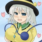  blue_eyes breasts grey_hair hat komeiji_koishi large_breasts masara oro_(zetsubou_girl)_(style) parody solo style_parody touhou 