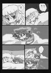  2girls :&lt; :3 angeltype chibi comic greyscale hat highres izayoi_sakuya monochrome multiple_girls remilia_scarlet sleeping touhou 