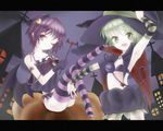  bad_id bad_pixiv_id creamfully eyes green_eyes green_hair hairband halloween hat heart komeiji_koishi komeiji_satori multiple_girls pumpkin purple_eyes purple_hair short_hair siblings sisters thighhighs touhou wings 