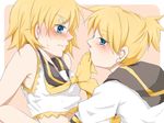  1girl aqua_eyes bad_id bad_pixiv_id blonde_hair blush brother_and_sister hair_ornament hairclip incest kagamine_len kagamine_rin short_hair siblings sweat twincest twins vocaloid yaichi_(reverie) 