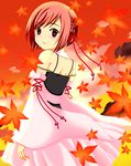  absurdres bare_shoulders bob_cut brown_eyes brown_hair detached_sleeves hair_ornament hair_ribbon highres japanese_clothes leaf looking_back maple_leaf meiko minamo_(sorarine) ribbon short_hair solo tsugai_kogarashi_(vocaloid) vocaloid 