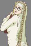  bayonetta bayonetta_(character) glasses looking_back mole mole_under_mouth nun oprince simple_background solo 