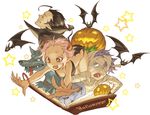  2boys bandages bat bat_wings book copyright_request demon_girl fingernails foreshortening halloween hands horns jack-o'-lantern long_fingernails multiple_boys mummy pumpkin sakamoto_atsumu vampire werewolf wings 