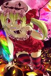  bad_hands bad_id bad_pixiv_id blonde_hair fangs flandre_scarlet grin halloween hat jack-o'-lantern moon pumpkin red_eyes smile solo striped striped_legwear thighhighs touhou wings wrist_cuffs zanunoneko zettai_ryouiki 