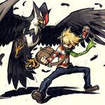  bag blonde_hair claws feathers gen_4_pokemon jun_(pokemon) lowres meimaru_inuchiyo pokemon pokemon_(creature) pokemon_(game) pokemon_dppt scarf staraptor wings winter_clothes 