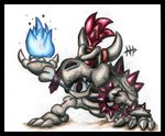  bowser dry_bowser fire mario_(series) nintendo red_hair redhead skeleton super_mario super_mario_bros. yellow_eyes 