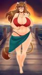  2015 animal_humanoid big_breasts bikini blush bovine breasts brown_hair cleavage clothed clothing cow_humanoid eikasianspire eyewear female glasses green_eyes hair hi_res horn huge_breasts humanoid long_hair looking_at_viewer mammal navel open_mouth outside sea solo standing swimsuit thick_thighs voluptuous water wide_hips 