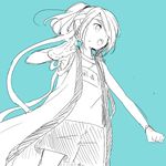  aqua_background bad_id bad_pixiv_id hair_over_one_eye headband inazuma_eleven inazuma_eleven_(series) kazemaru_ichirouta long_hair male_focus monochrome open_mouth ponytail simple_background solo tomo_(sjim) 