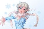  ;d anastasia_(idolmaster) blue_gloves detached_sleeves gloves hair_ornament idolmaster idolmaster_cinderella_girls jewelry looking_at_viewer necklace one_eye_closed open_mouth ring scarf short_hair silver_hair single_glove smile snowflakes solo tsurusaki_yuu upper_body 