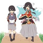  bad_id bad_pixiv_id black_hair blue_eyes grass horikawa_kunihiro izumi-no-kami_kanesada japanese_clothes long_hair male_focus multiple_boys open_mouth outdoors shinsengumi shorts tomo_(sjim) touken_ranbu walking white_background younger 