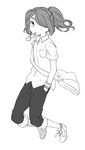  bad_id bad_pixiv_id bag full_body greyscale hair_over_one_eye hands_in_pockets inazuma_eleven inazuma_eleven_(series) kazemaru_ichirouta long_hair male_focus monochrome ponytail simple_background solo tomo_(sjim) white_background 