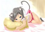  animal_ears black_hair blue_eyes bra-cky cat_ears cat_tail hentai_ouji_to_warawanai_neko. lying on_side pillow pillow_hug shirt_lift short_hair tail tsutsukakushi_tsukiko 