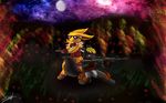  alien blush blushes canine dog eeveelution feline fire galaxy gear glass grass gun invalid_background jolteon male mammal moon nintendo pok&eacute;mon ranged_weapon senz video_games weapon wolf 