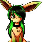  black_hair brown_eyes character eeveelution fan_character female feral freeze-pop88 green_hair hair leafeon nintendo pok&eacute;mon video_games 