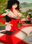  1girl alcohol beer black_hair breasts brown_eyes cleavage female golden_boy large_breasts lipstick long_hair looking_at_viewer makeup pose red_lipstick screencap solo stitched terayama_reiko 