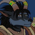  2015 anthro armor black_hair black_nose blue_fur canine female fur hair horn horn_ring mammal paralee_(character) plain_background pointy_ears ratte reaction_image solo video_games warcraft were werewolf worgen 