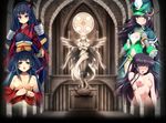  4girls angel_wings black_eyes black_hair blush breasts indoors large_breasts liddy_(sennen_sensou_aigis) multiple_girls nipples purple_eyes sennen_sensou_aigis shizuka_(sennen_sensou_aigis) wings 