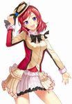  haru_(hiyori-kohal) hat idol looking_at_viewer love_live! love_live!_school_idol_project nishikino_maki open_mouth purple_eyes red_hair short_hair simple_background smile solo sore_wa_bokutachi_no_kiseki 