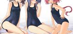  blue_eyes blue_hair blush braid brown_hair covered_navel head_out_of_frame highres long_hair md5_mismatch multiple_girls old_school_swimsuit one-piece_swimsuit open_mouth pink_hair sakuya_tsuitachi school_swimsuit shiny shiny_clothes short_hair smile sukumizu_tabehoudai swimsuit 