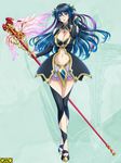  1girl armor blue_eyes breasts female gradient gradient_background large_breasts omc solo staff 