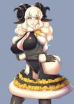  animal_humanoid big_breasts black_sclera breast_squish breasts caprine cleavage clothed clothing female hair horn humanoid looking_at_viewer mammal moka-x pose sheep sheep_humanoid sheep_tail simple_background skimpy solo white_hair yellow_eyes 